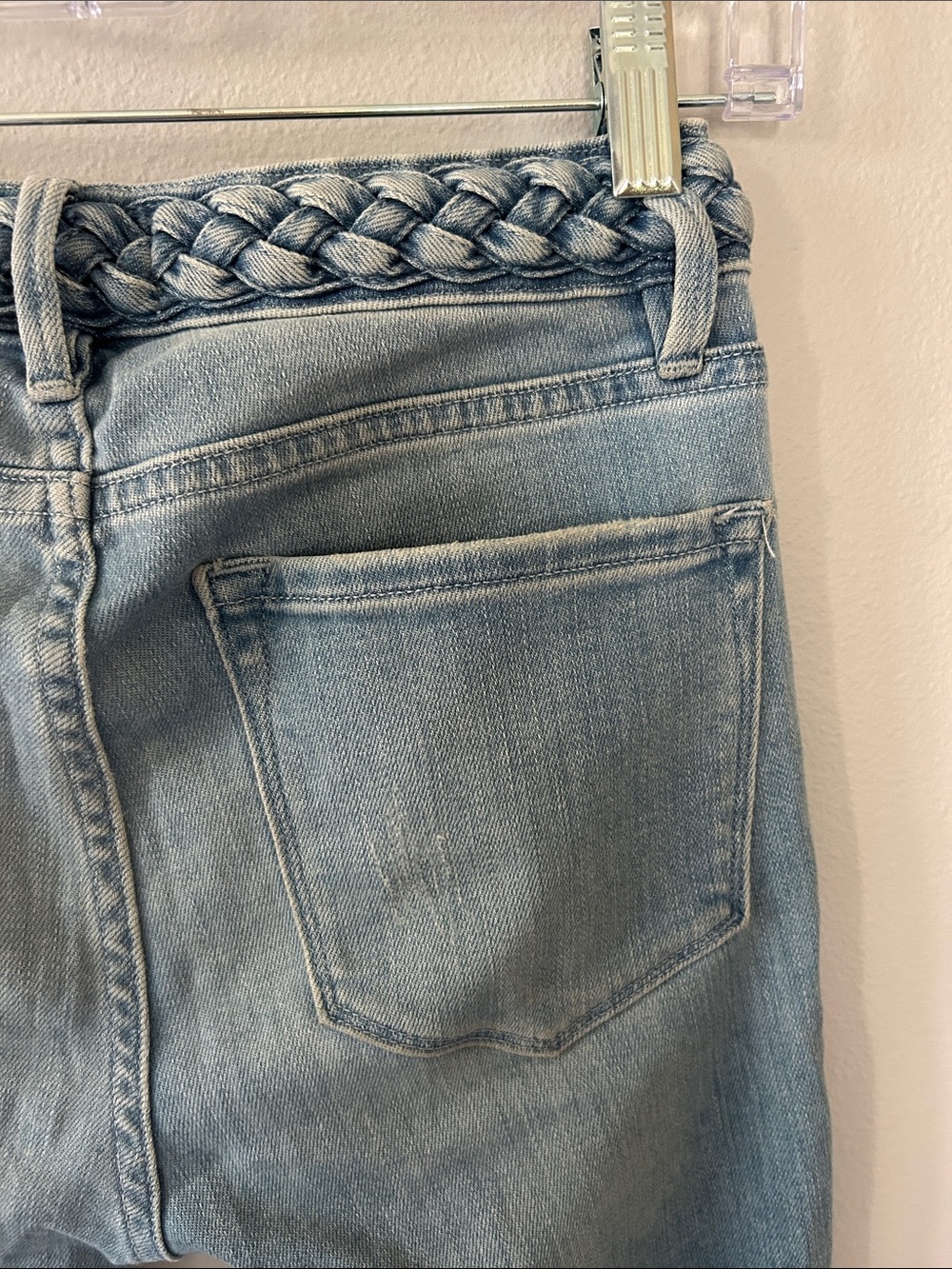 Frame Denim Braided Waist Light Blue Le Crop Mini Boot Jeans Size 24 - Picture 5 of 11